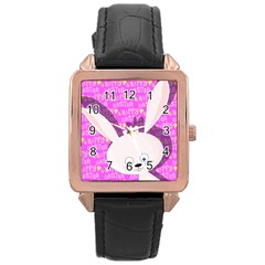 Easter Bunny  Rose Gold Leather Watch  by Valentinaart