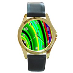 Multi Colorful Radiant Background Round Gold Metal Watch