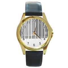 Abstract Piano Keys Background Round Gold Metal Watch