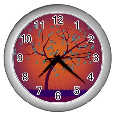 Beautiful Tree Background Wall Clocks (silver)  by Nexatart