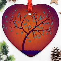 Beautiful Tree Background Heart Ornament (two Sides) by Nexatart