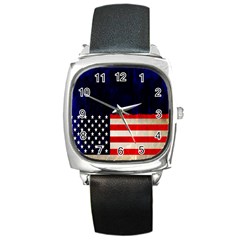 Grunge American Flag Background Square Metal Watch by Nexatart