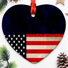 Grunge American Flag Background Heart Ornament (two Sides)