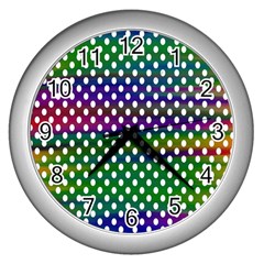 Digital Polka Dots Patterned Background Wall Clocks (silver)  by Nexatart