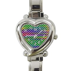 Digital Polka Dots Patterned Background Heart Italian Charm Watch by Nexatart