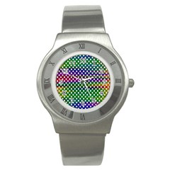 Digital Polka Dots Patterned Background Stainless Steel Watch by Nexatart