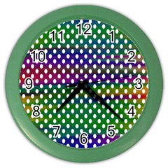 Digital Polka Dots Patterned Background Color Wall Clocks by Nexatart