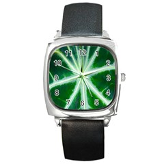 Green Leaf Macro Detail Square Metal Watch by Nexatart