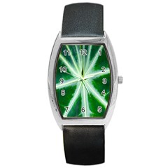 Green Leaf Macro Detail Barrel Style Metal Watch