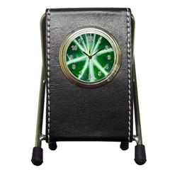 Green Leaf Macro Detail Pen Holder Desk Clocks by Nexatart