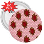 Pink Polka Dot Background With Red Roses 3  Buttons (100 pack)  Front