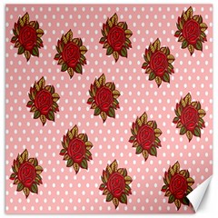 Pink Polka Dot Background With Red Roses Canvas 12  X 12   by Nexatart