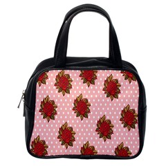 Pink Polka Dot Background With Red Roses Classic Handbags (one Side) by Nexatart