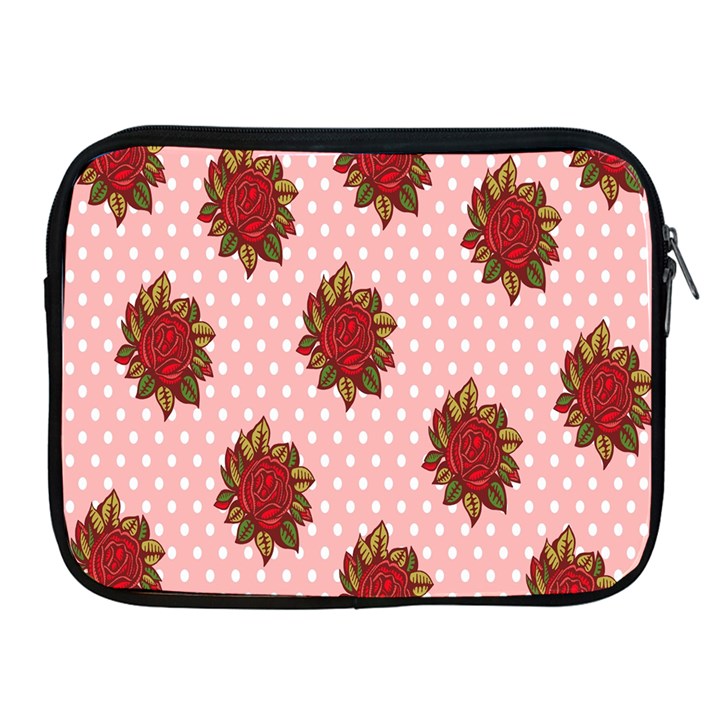 Pink Polka Dot Background With Red Roses Apple iPad 2/3/4 Zipper Cases