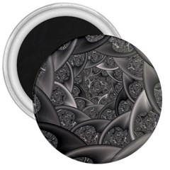 Fractal Black Ribbon Spirals 3  Magnets by Nexatart