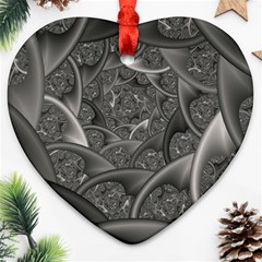 Fractal Black Ribbon Spirals Ornament (heart)