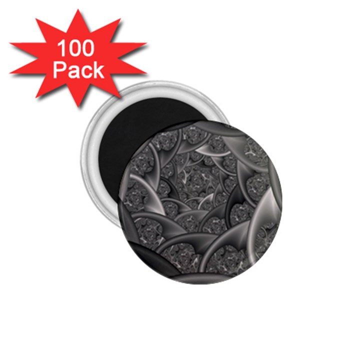 Fractal Black Ribbon Spirals 1.75  Magnets (100 pack) 