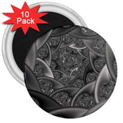 Fractal Black Ribbon Spirals 3  Magnets (10 Pack)  by Nexatart