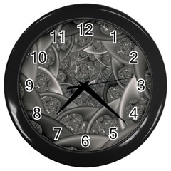 Fractal Black Ribbon Spirals Wall Clocks (black) by Nexatart