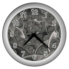 Fractal Black Ribbon Spirals Wall Clocks (silver)  by Nexatart