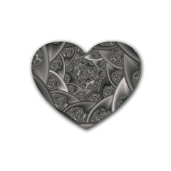 Fractal Black Ribbon Spirals Rubber Coaster (heart)  by Nexatart