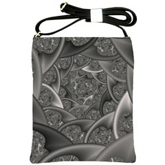 Fractal Black Ribbon Spirals Shoulder Sling Bags by Nexatart