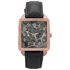 Fractal Black Ribbon Spirals Rose Gold Leather Watch  by Nexatart