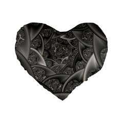 Fractal Black Ribbon Spirals Standard 16  Premium Flano Heart Shape Cushions by Nexatart