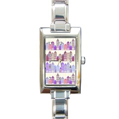 Houses City Pattern Rectangle Italian Charm Watch by Nexatart