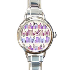 Houses City Pattern Round Italian Charm Watch by Nexatart