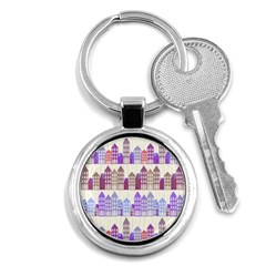 Houses City Pattern Key Chains (round)  by Nexatart