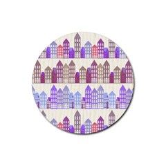 Houses City Pattern Rubber Round Coaster (4 Pack)  by Nexatart