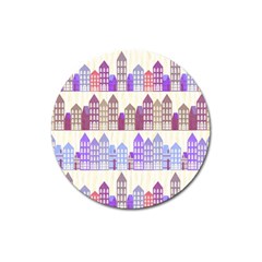 Houses City Pattern Magnet 3  (round) by Nexatart