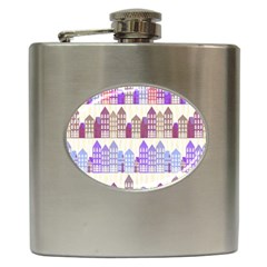 Houses City Pattern Hip Flask (6 Oz) by Nexatart