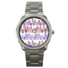 Houses City Pattern Sport Metal Watch by Nexatart