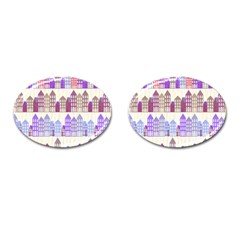 Houses City Pattern Cufflinks (oval) by Nexatart