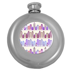 Houses City Pattern Round Hip Flask (5 Oz) by Nexatart