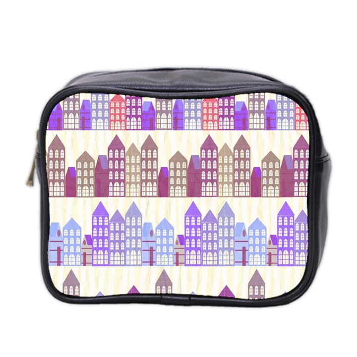 Houses City Pattern Mini Toiletries Bag 2-Side