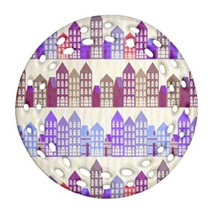 Houses City Pattern Round Filigree Ornament (two Sides) by Nexatart