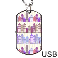 Houses City Pattern Dog Tag Usb Flash (one Side) by Nexatart