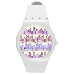 Houses City Pattern Round Plastic Sport Watch (m) by Nexatart