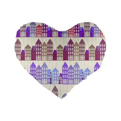 Houses City Pattern Standard 16  Premium Heart Shape Cushions by Nexatart