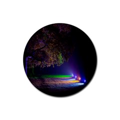 Illuminated Trees At Night Rubber Coaster (round)  by Nexatart