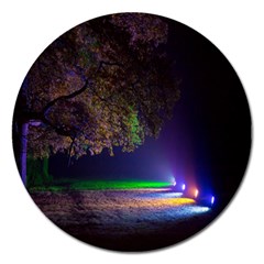 Illuminated Trees At Night Magnet 5  (round) by Nexatart