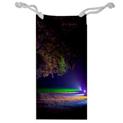 Illuminated Trees At Night Jewelry Bag by Nexatart