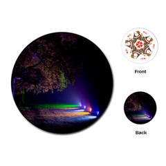 Illuminated Trees At Night Playing Cards (round)  by Nexatart