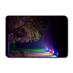 Illuminated Trees At Night Small Doormat  by Nexatart