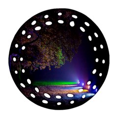 Illuminated Trees At Night Round Filigree Ornament (two Sides) by Nexatart