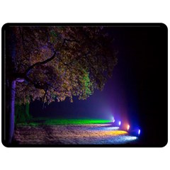 Illuminated Trees At Night Double Sided Fleece Blanket (large)  by Nexatart