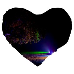 Illuminated Trees At Night Large 19  Premium Flano Heart Shape Cushions by Nexatart